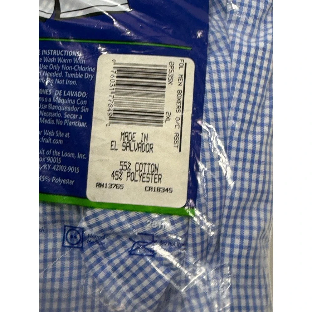 Fruit of the Loom Mens Boxers 2 Pack 2XL 46-48‎ Blue Gingham Full Cut Big & Tall